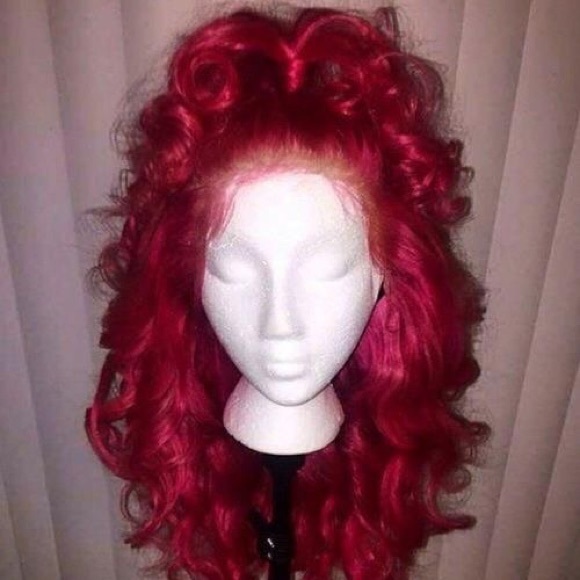 22” Red Curly Front Lace Wig Unit main image 4